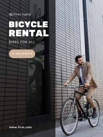 Bicycle Rental Service with Man on Bike in City Poster US Modelo de Design