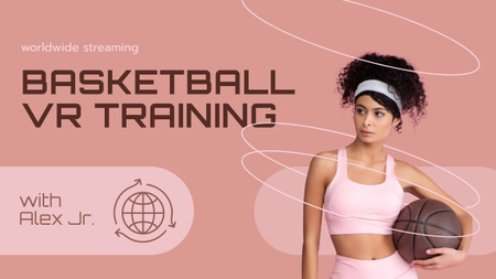 menina de esportes com uma bola de basquete Youtube Thumbnail Modelo de Design