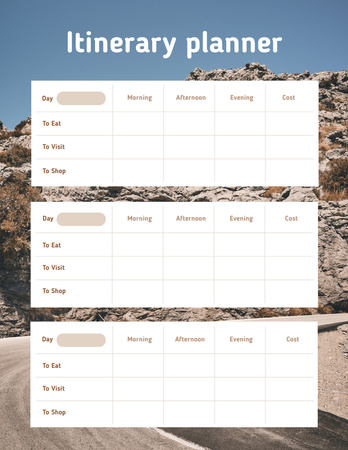 Itinerary Planner with Beautiful Mountain Road Notepad 8.5x11in Design Template