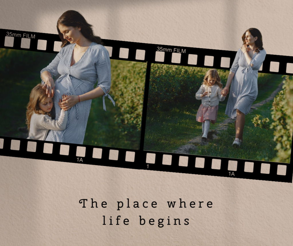 Happy Pregnant Mom walking with Daughter in Garden Facebook – шаблон для дизайна