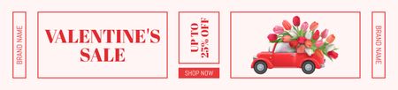 Ontwerpsjabloon van Ebay Store Billboard van Valentijnsdag verkoop aankondiging met rode retro auto