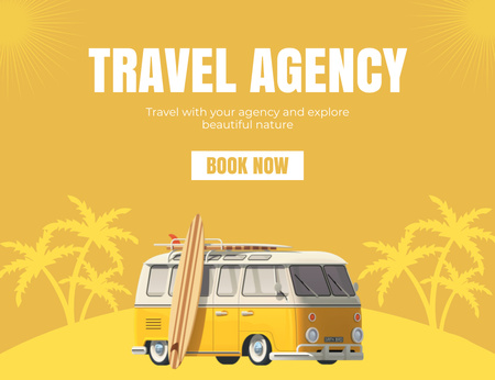 Travel Agency's Services Offer on Yellow Thank You Card 5.5x4in Horizontal Design Template