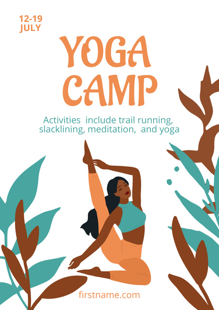 Yoga Camp's Ad with Illustration of Woman Stretching Poster A3 Design Template