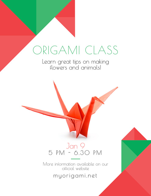 Origami Classes Invitation with Red Paper Bird Flyer 8.5x11in Design Template