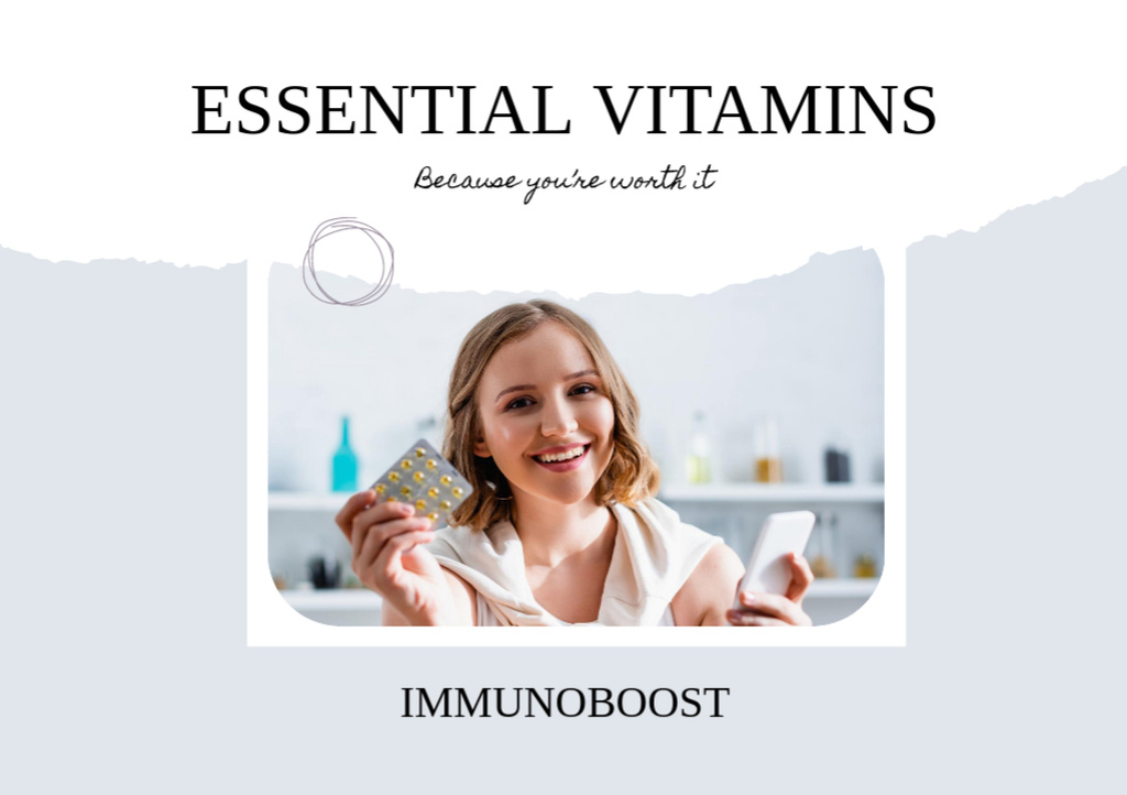 Designvorlage Nutritious Vitamins In Pills Offer With Slogan für Flyer A5 Horizontal