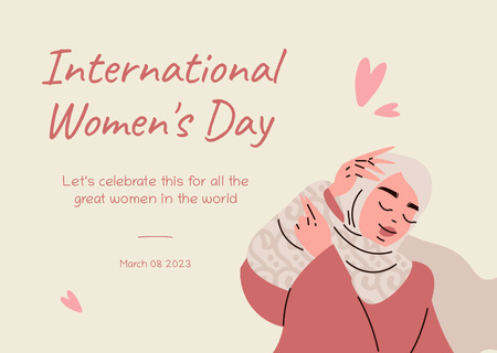 Designvorlage International Women's Day Greeting with Muslim Woman für Card