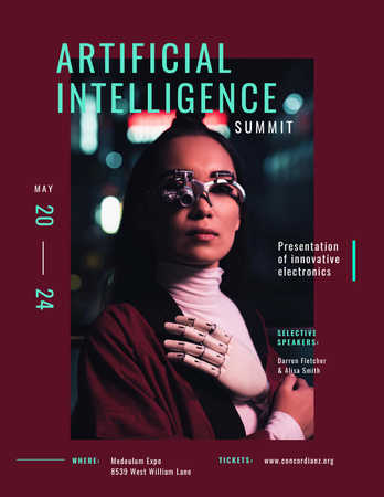 Mulher com óculos de alta tecnologia com IA Poster 8.5x11in Modelo de Design