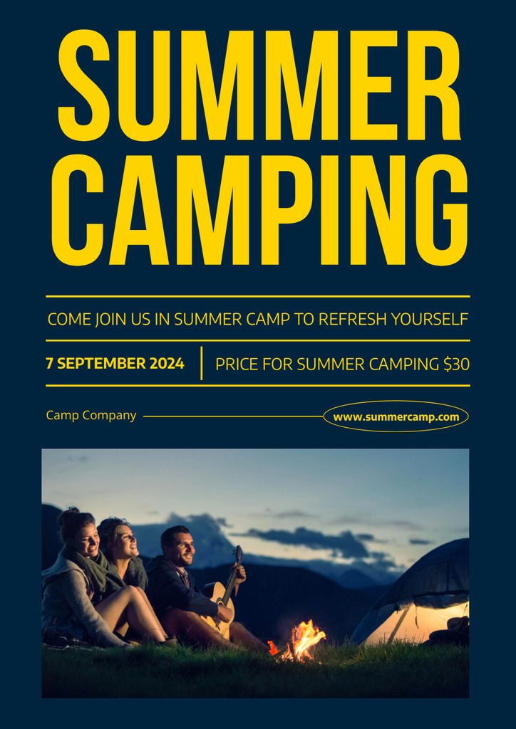 Camping Trip Offer with Man in Mountains Poster Design Template