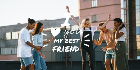 Friendship Quote with Young People Having Fun Twitter Design Template
