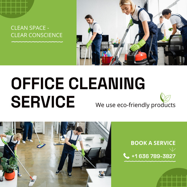 Professional Office Cleaning Service With Eco-Friendly Supplies Animated Post Design Template