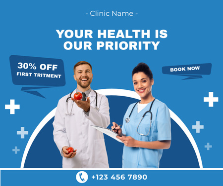 Discount on Healthcare Services with Friendly Doctors Facebook Design Template