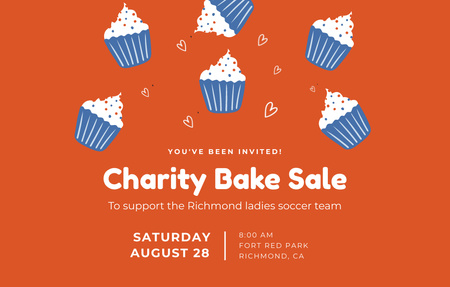 Charity Bake Sale With Yummy Muffins Invitation 4.6x7.2in Horizontal Design Template
