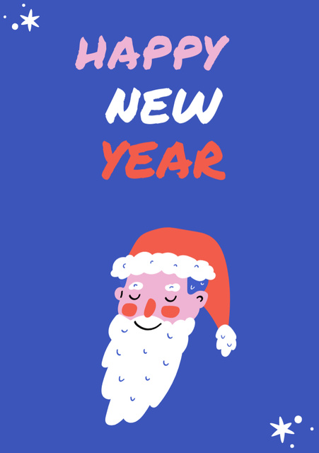 New Year Greeting with Cute Santa on Blue Postcard A5 Vertical Modelo de Design