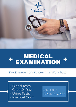 Offer Medical Examination with Doctor with Stethoscope Poster Design Template