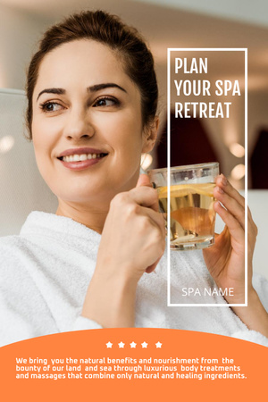 Woman Drinking Tea for Spa Reatreat Ad Pinterest Design Template