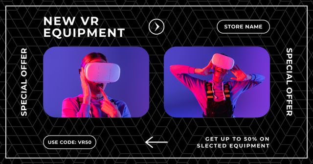 Designvorlage Promo Code Offers on New VR Equipment für Facebook AD