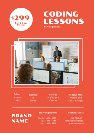 Coding Lessons Ad Poster A3 Design Template