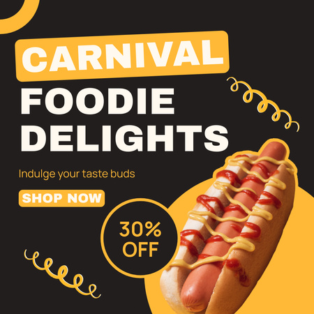 Designvorlage Karnevals-Feinschmecker-Leckereien mit ermäßigtem Hotdog für Animated Post