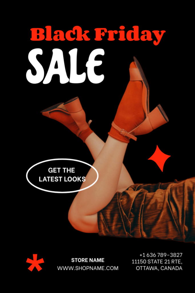 Black Friday Sale Ad with Woman in Stylish Shoes Flyer 4x6in Design Template