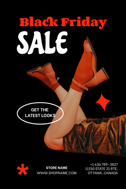 Black Friday Sale Ad with Woman in Stylish Shoes Flyer 4x6in Design Template