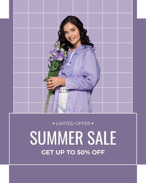 Summer Fashion Sale on Purple Instagram Post Vertical Modelo de Design