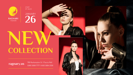 Fashion Ad Woman in Leather Jacket FB event cover Design Template