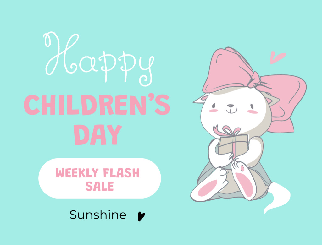 Children's Day Offer with Cute Cat Postcard 4.2x5.5in Design Template