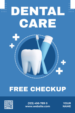 Szablon projektu Reklama opieki stomatologicznej z ilustracją przedstawiającą ząb i szczoteczkę do zębów Pinterest