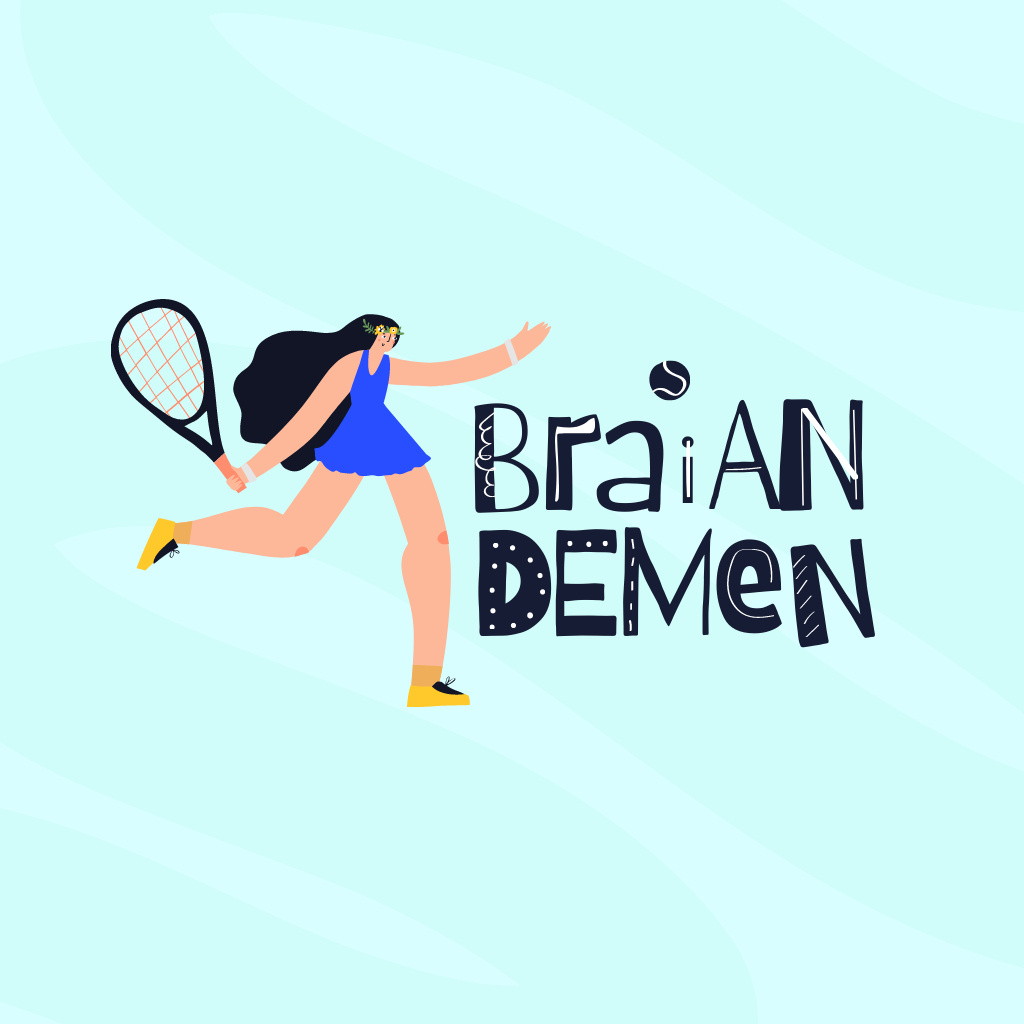 Illustration of Woman playing Tennis in Green Logo Šablona návrhu