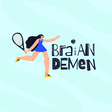 Illustration of Woman playing Tennis in Green Logo Design Template