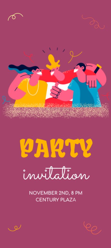 Party Announcement with Best Friends Hugging Invitation 9.5x21cm Design Template