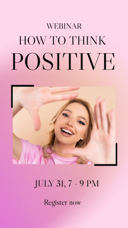 Designvorlage webinar über positives denken mit lächelndem mädchen für Instagram Story