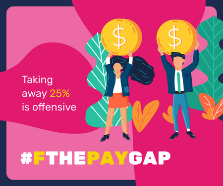 Gender Inequality on Earnings Man and Woman with Coins Facebook Design Template