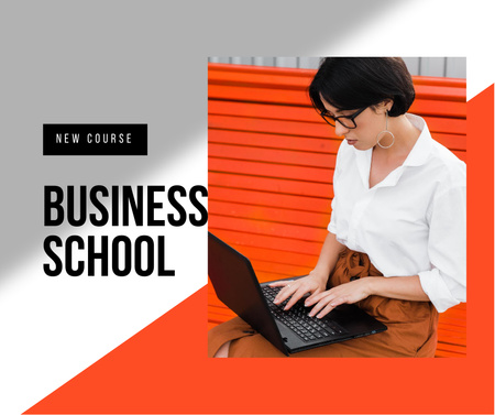 Szablon projektu Business School Course Offer with Confident Businesswoman Facebook