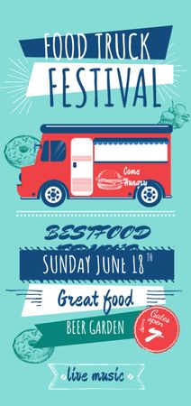 Food Truck Festival Ad with Illustration of Van Flyer DIN Large Design Template