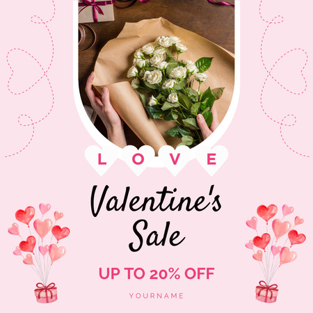 Valentine's Day Discount Offer with Beautiful White Roses Instagram AD Design Template