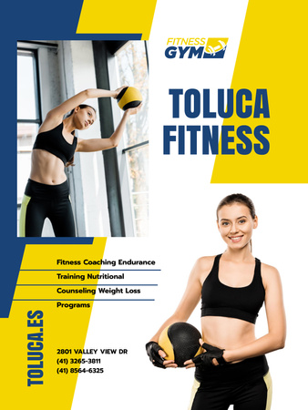 Platilla de diseño Gym Promotion with Woman with Gym Equipment Poster US