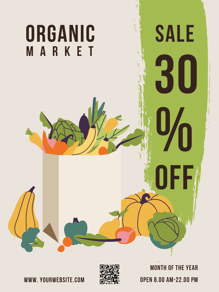 Organic Food With Discount In Market Poster US tervezősablon