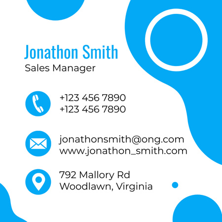Sales Manager Contacts on Blue and White Square 65x65mm Design Template
