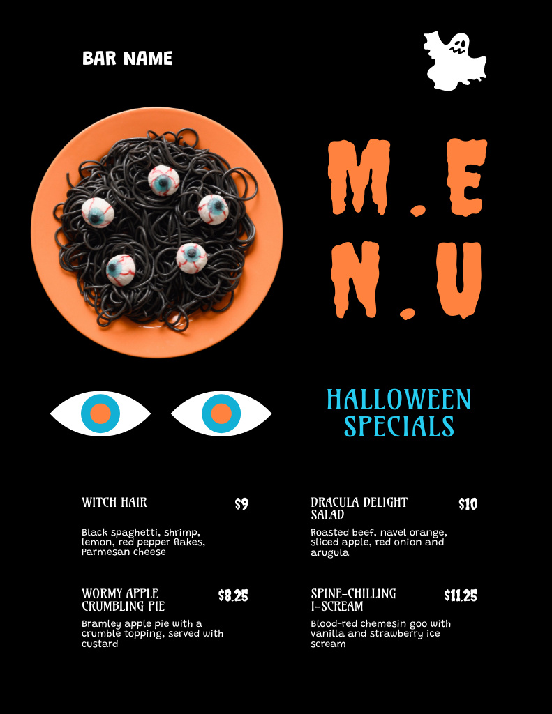 Spooky Dishes on Halloween Menu 8.5x11in tervezősablon
