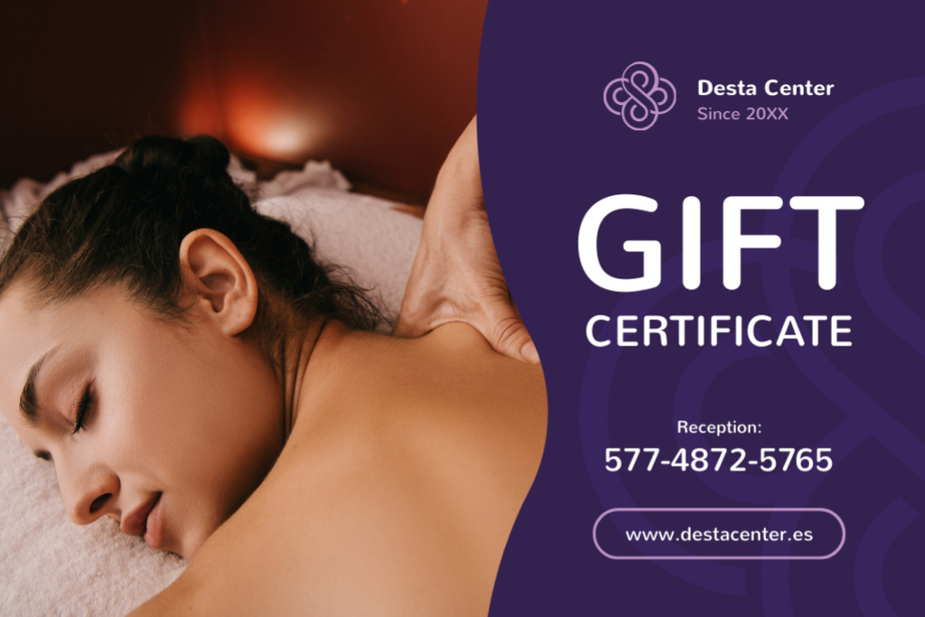 Plantilla de diseño de Couple on Relaxing Massage Therapy Gift Certificate 