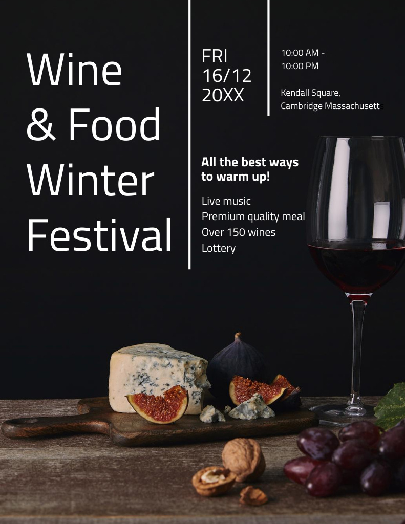 Food Festival Invitation with Wine and Snacks on Table Poster 8.5x11in Design Template