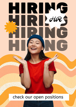 Vacancy Ad with Smiling Young Woman Poster A3 Tasarım Şablonu