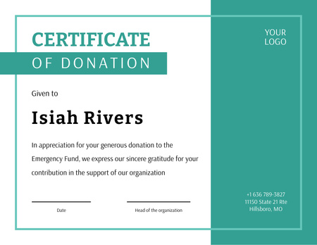 Award for Generous Donation Certificate – шаблон для дизайну