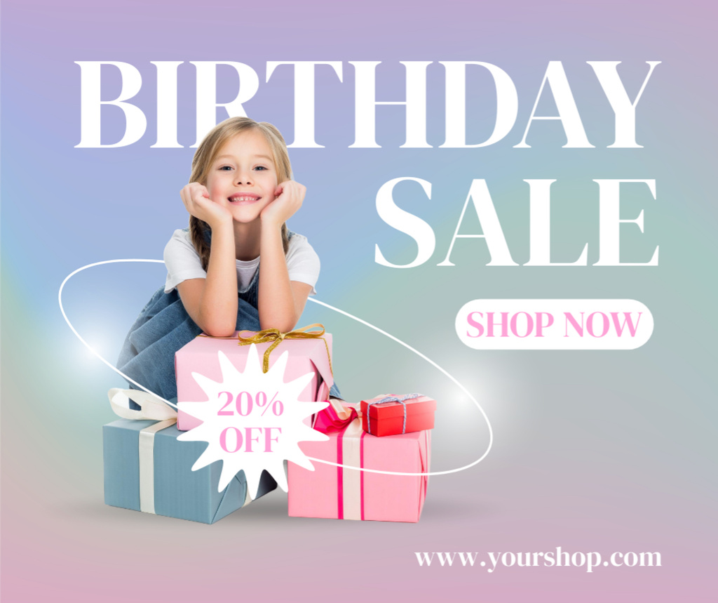 Birthday Sale Announcement with Little Girl Facebook Design Template