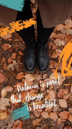 Autumn Inspiration with Girl standing on Foliage Instagram Video Story Modelo de Design