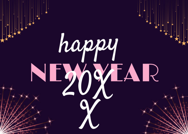 Cute New Year Greeting with Festive Fireworks Postcard 5x7in – шаблон для дизайну