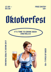 Oktoberfest Celebration Announcement with Woman eating Bagel