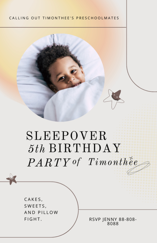 Sleepover Birthday Party Announcement with Boy Invitation 5.5x8.5inデザインテンプレート