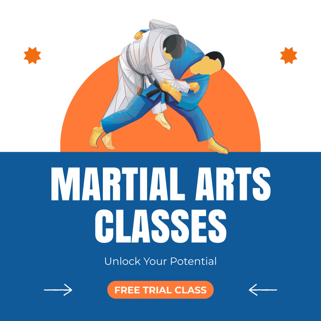 Martial Arts Classes Ad with Illustration of Fighting Animated Post Tasarım Şablonu